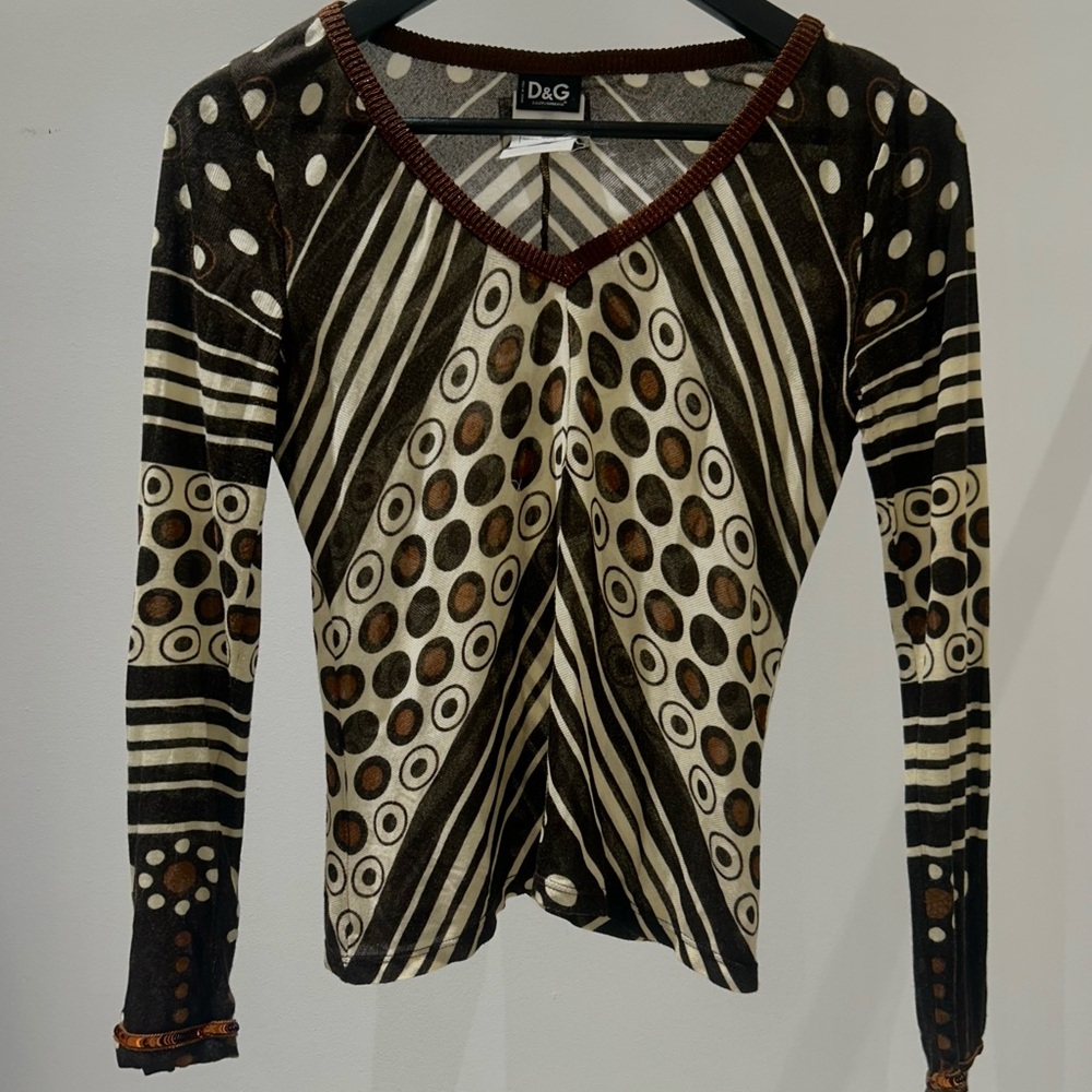 D&G Brown and Cream Polka Dot Top